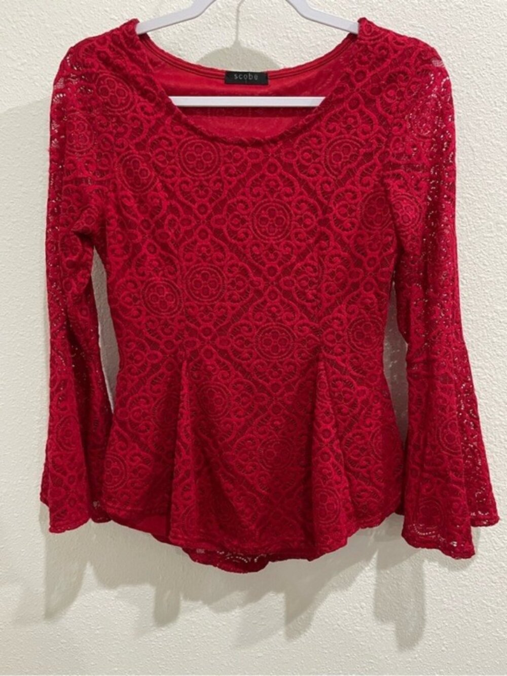 Vintage Red Lace Corset Bell Sleeve Top Whimsigoth